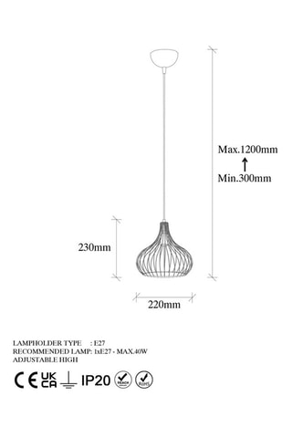 Candeeiro suspenso Teldamla - Dourado brilhante - 40 W