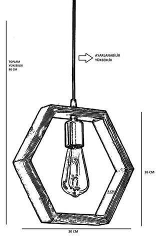 Candeeiro suspenso em madeira de cárpea Geometrik Ahsap Sarkit - Natural e preto