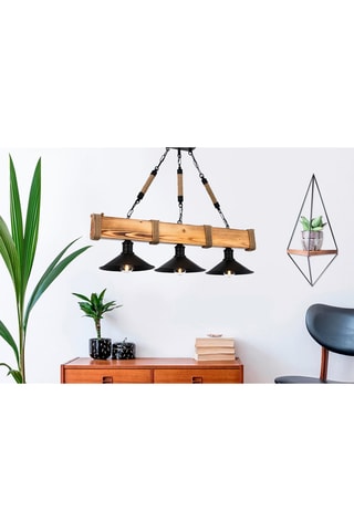 Candeeiro suspenso em madeira de carpa - Natural - 3 x 60 W