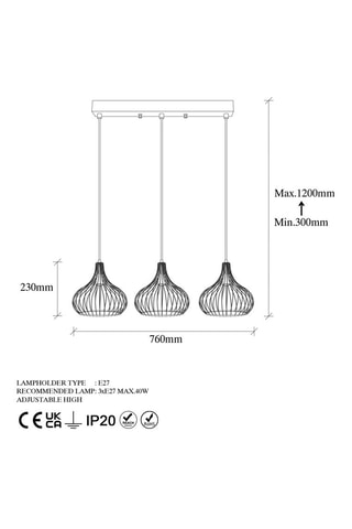 Candeeiro suspenso Teldamla - Dourado brilhante - 3 x 40 W