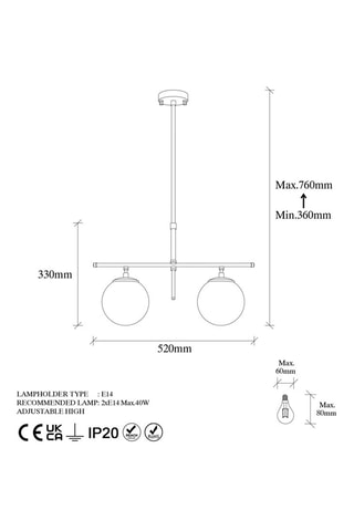 Candeeiro suspenso Roe - Dourado - 2 x 40 W