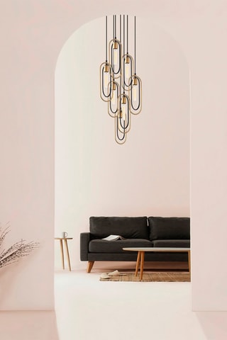 Candeeiro suspenso Cerco - Preto e dourado - 7 x 40 W