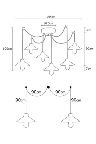 Candeeiro suspenso em forma de aranha Manavgat - Preto e acobreado - 6 x 40 W