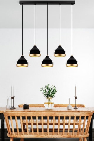 Candeeiro suspenso Yildo - Preto e dourado - 5 x 40 W