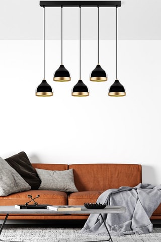 Candeeiro suspenso Yildo - Preto e dourado - 5 x 40 W