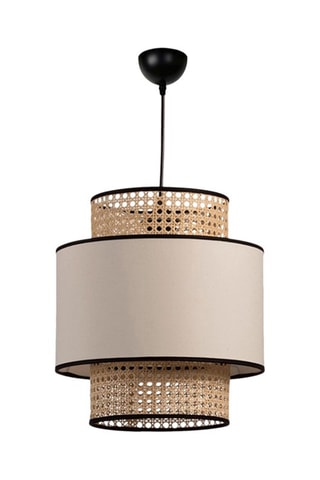 Candeeiro suspenso em rotim -  Preto e bege - 60 W
