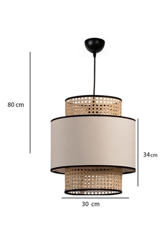 Candeeiro suspenso em rotim -  Preto e bege - 60 W