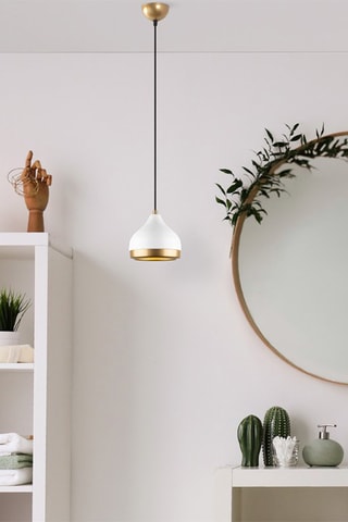 Candeeiro suspenso Yildo - Branco e dourado - 40 W