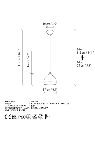 Candeeiro suspenso Yildo - Branco e dourado - 40 W