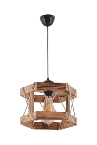 Candeeiro suspenso em madeira - Natural e preto - 45 - 60 W