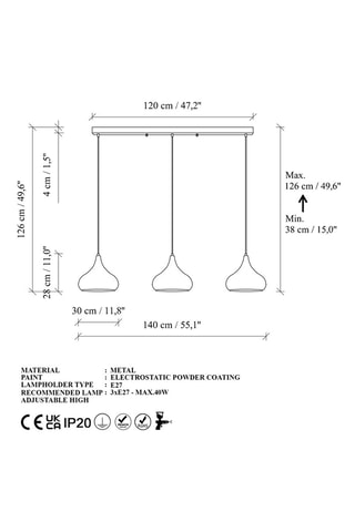 Hanglamp Muba - Zwart en Roségoudkleurig - 3 x 40 W