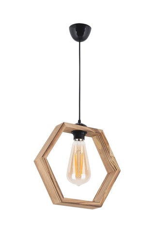Candeeiro suspenso em madeira - Natural e preto - 45 - 60 W