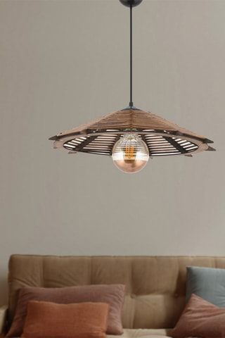 Candeeiro suspenso em madeira - Natural e preto - 60 W