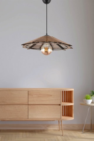 Candeeiro suspenso em madeira - Natural e preto - 60 W