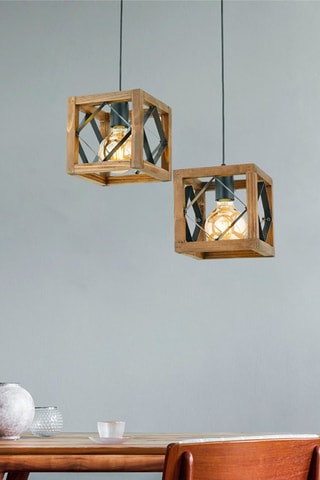 Candeeiro suspenso em madeira de charme Zikzak - Natural - 2 x 60 W
