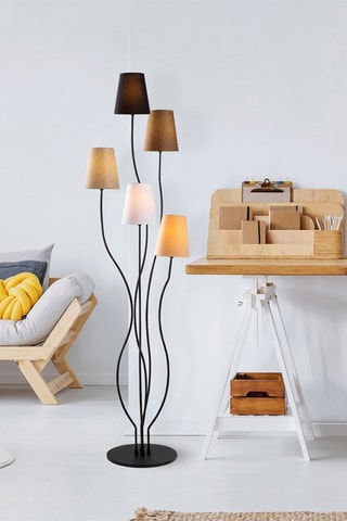 Staanlamp Bonibon - Zwart en Bruin - 5 x 40 W - 160 cm