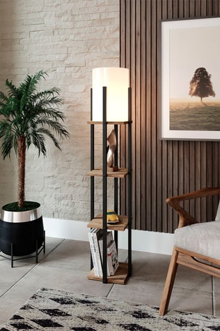 Candeeiro de pé Nora SRC - Preto e imitação de madeira - 60 W
