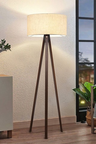 Candeeiro tripé em madeira - Natural e bege - 60 W