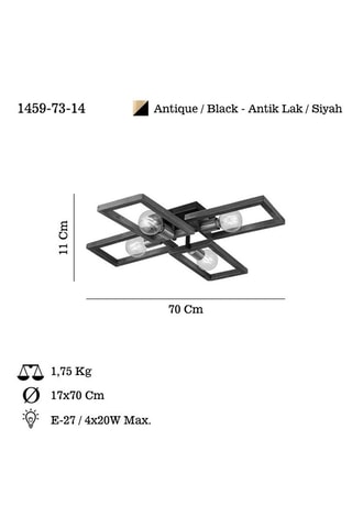 Candeeiro de teto em madeira Era - Preto - 4 x 20 W