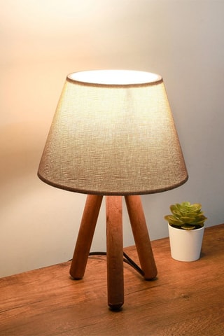 Candeeiro de mesa de madeira - Branco e natural - Pés em madeira - 60 W - 30 cm