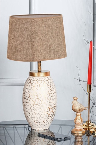 Candeeiro de mesa -  Creme e dourado - 60 W