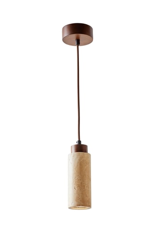 Candeeiro suspenso em madeira e travertino - Natural - 40 W