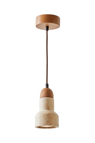 Candeeiro suspenso em madeira e travertino - Natural - 10 W