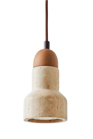 Candeeiro suspenso em madeira e travertino - Natural - 10 W