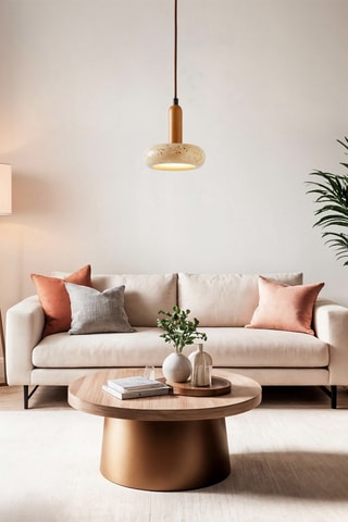 Candeeiro suspenso LED em madeira e travertino - Natural - 24 W