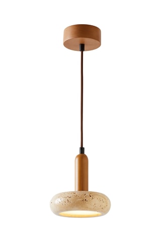 Candeeiro suspenso LED em madeira e travertino - Natural - 24 W