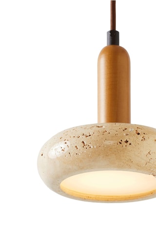 Candeeiro suspenso LED em madeira e travertino - Natural - 24 W