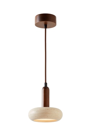 Candeeiro suspenso LED em madeira e travertino - Natural - 24 W