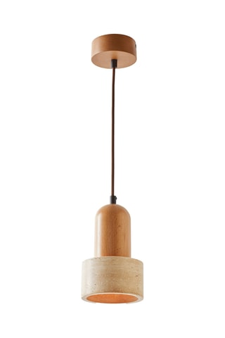 Candeeiro suspenso em madeira e travertino - Natural - 40 W