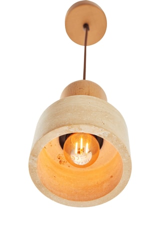 Candeeiro suspenso em madeira e travertino - Natural - 40 W