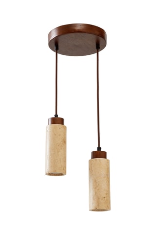 Candeeiro suspenso em travertino com revestimento em madeira - Natural - 2 x 10 W
