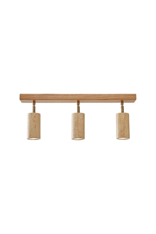 Candeeiro suspenso em travertino com revestimento em madeira - Natural - 3 x 10 W