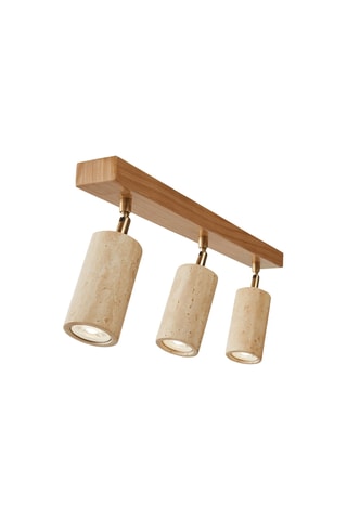 Candeeiro suspenso em travertino com revestimento em madeira - Natural - 3 x 10 W