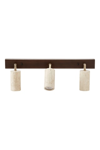 Candeeiro suspenso em travertino com revestimento em madeira - Natural - 3 x 10 W