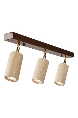 Candeeiro suspenso em travertino com revestimento em madeira - Natural - 3 x 10 W