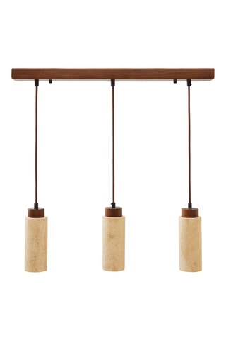Candeeiro suspenso em travertino com revestimento em madeira - Natural - 3 x 10 W