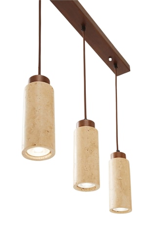 Candeeiro suspenso em travertino com revestimento em madeira - Natural - 3 x 10 W