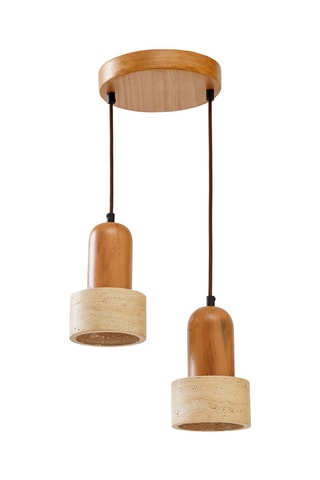 Candeeiro suspenso em travertino com revestimento em madeira - Natural - 40 W