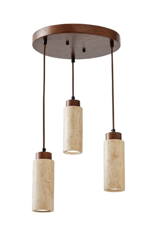 Candeeiro suspenso em travertino com revestimento em madeira - Natural - 3 x 40 W