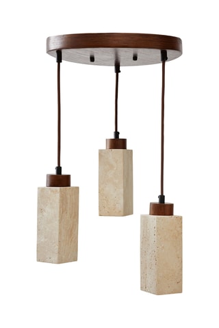 Candeeiro suspenso em travertino com revestimento em madeira - Natural - 3 x 10 W