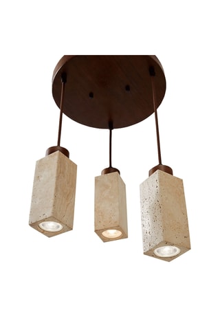 Candeeiro suspenso em travertino com revestimento em madeira - Natural - 3 x 10 W