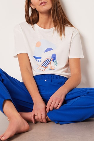 Pantalon de pyjama taille haute en lin Cemil - Bleu roi