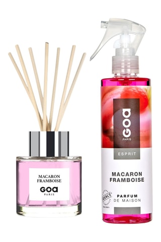 Bouquet parfumé Goatier - Macaron framboise - 200 ml et Vaporisateur d'ambiance - Macaron framboise - 250 ml - coloris tiges aléatoire