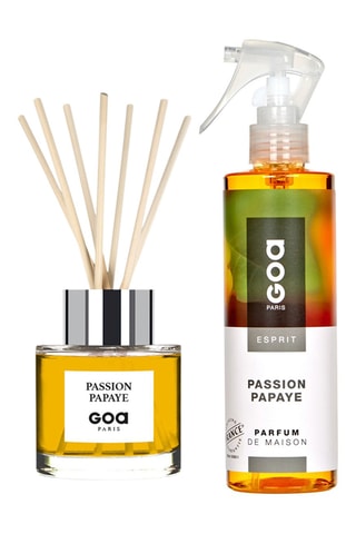 Bouquet parfumé Goatier - Passion papaye - 200 ml et Vaporisateur d'ambiance - Passion papaye - 250 ml - coloris tiges aléatoire