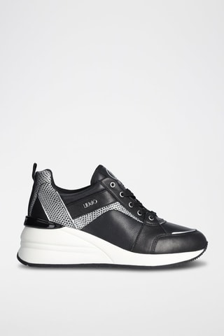 Sneakers compensées en cuir de taureau Alyssa - Noir