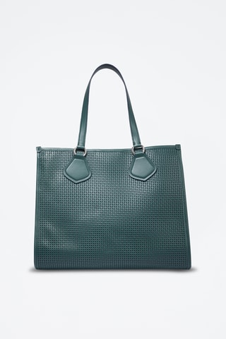 Leren Shopper Tote L - Donkergroen